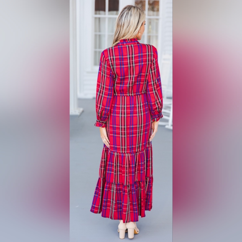 CHAPS NWT Tartan Plaid Drawstring Waist Maxi Dress - Picture 2 of 16